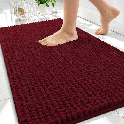 OLANLY Thick Chenille Absorbent Bathroom Rugs Mat 34x21, Burgundy | Soft Bath Rugs, Rubber Backing, Machine Wash Dry, Bath Mats for Bathroom, Tub and Shower, Home Decor Accessories
