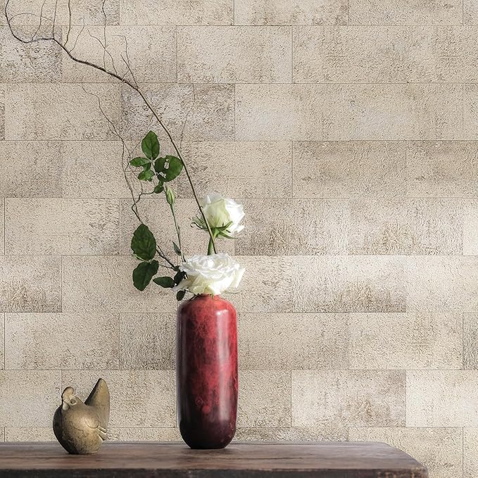Art3d 102-Pack Peel and Stick Backsplash, Stick on Subway Tile, Stone Beige | 3 x 6 in, PVC, Self Adhesive, Waterproof, Traceless Peel, Modular Splicing, Ideal for Vanities, Bathrooms