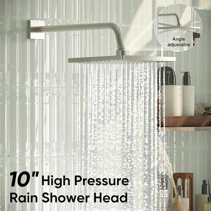 Esnbia Shower System with Tub Spout, Wall Mounted Bathtub Shower Faucet Set, 10 Inch Rain Shower Head and Handheld Shower Head Set, High Pressure Tub Shower Kit with Shower Valve, Brushed Nickel