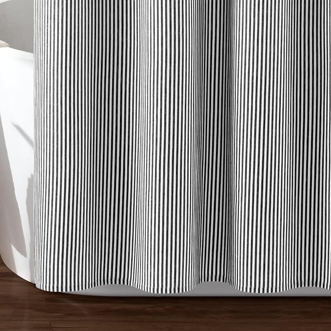 Lush Decor Farmhouse Vintage Stripe Yarn Dyed Cotton Blend Shower Curtain Single 72" W x 72" L Navy - Striped Shower Curtains for Bathroom