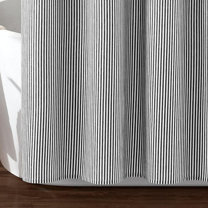 Lush Decor Farmhouse Vintage Stripe Yarn Dyed Cotton Blend Shower Curtain Single 72" W x 72" L Navy - Striped Shower Curtains for Bathroom
