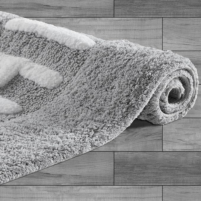 Creative Home Ideas Cotton 2-Piece Bath Rug Set - Soft Cotton Bath Mat - Bathroom Decor - Water Absorbent and Machine Washable - Measures 20"x32" - "His & Hers" - Lakeside Grey