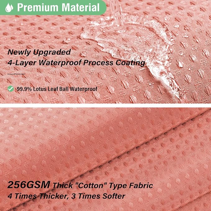 Waffle Shower Curtain 256 GSM Heavy Duty Fabric 72"x72" Coral | Thick Textured Cloth, Weighted Hem, Water Repellent Washable, Hotel Luxury Polyester Shower Curtain Set for Bathroom 12 Hooks