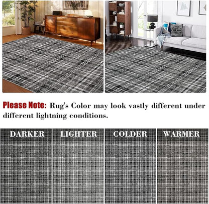 Washable Area Rug 3x5 Plaid Entryway Rug with Non Slip Rubber Backing, Farmhouse Soft Low Pile Rustic Stain Resistant Accent Rug for Living Room Bedroom Playroom