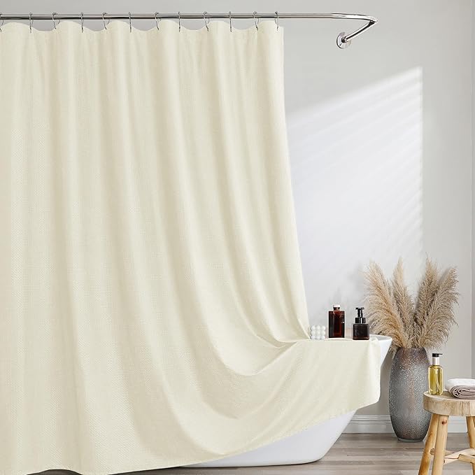 Cream Long Shower Curtain 84 Inch Length 1 Piece, Embossed Textured Soft Fabric Bathroom Shower Curtain, Water Repellent Machine Washable Cloth Hotel Spa Bath Decor, 72Wx84L Inches