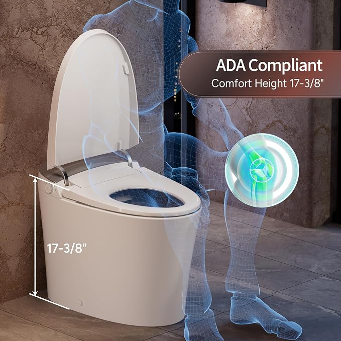 CANEST FC-001 Smart Bidet Toilet, Auto Open Close, 17" ADA Height, ECO Mode | Toilet with Bidet Built in, 1000g MaP Dual Flush, Instant Warm Water, Elongated Heated Seat, Night Light, Deodorization
