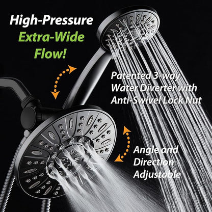 AquaDance 7" Premium High Pressure 3-way Rain & Handheld Shower Head Combo | Enjoy Dual 6-Setting Luxury Shower Heads Separately or Together for the Best of Both Worlds! Stainless Steel Hose - Black