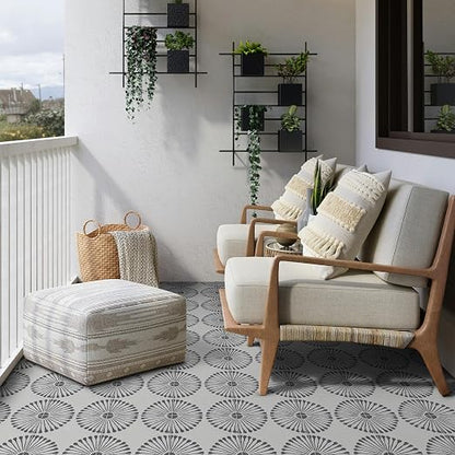 16-Sheet Peel and Stick Floor and Wall Tile, 9" x 9" Gray Stone Composite Self Adhesive Vinyl Flooring, Patterned Flower Groutable Backsplash Tile for Kitchen Bathroom Shower