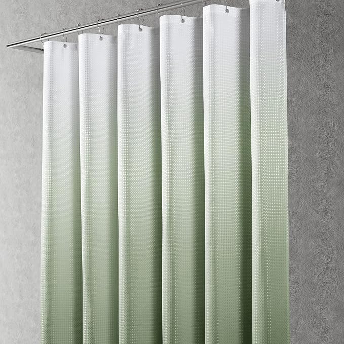 Shower Curtain 72 inches Long 6FT for Bathroom 1 Panel Sage Green | Ombre Waffle, Shower Curtains with Hook, Water Repellent, Boho Farmhouse, Simple Modern Bath Decor, 72x72