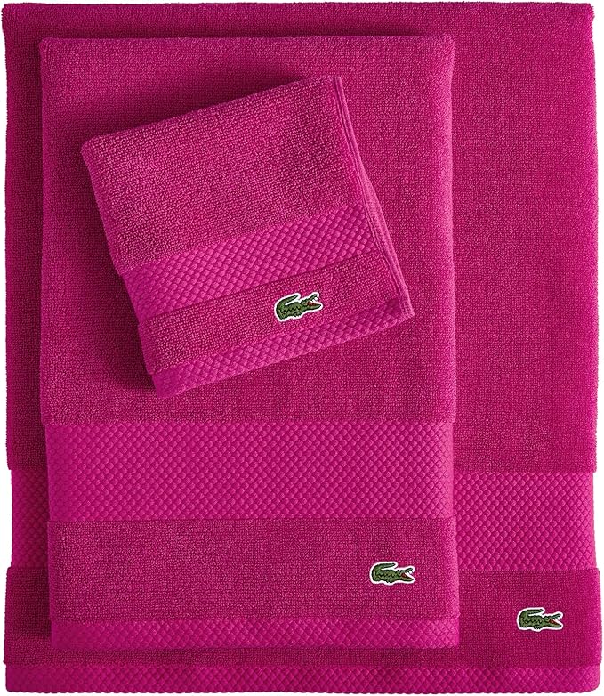 Lacoste Heritage Anti-Microbial Supima Cotton Wash Cloth, Magenta, 13" x 13" – Absorbent & Quick Drying, Premium Super Soft Bath Towel, Bathroom Essential, Gift for All Occasions, Machine Washable