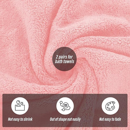 MOONQUEEN 2 Pack Premium Bath Towel Set - Quick Drying - Microfiber Coral Velvet Highly Absorbent Towels - Multipurpose Use as Bath Fitness, Bathroom, Shower, Sports, Yoga Towel (Pink)