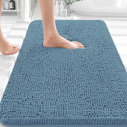 OLANLY Small Bathroom Rugs 30x18, Extra Soft Absorbent Chenille Bath Rugs | Airy Blue, Quick-Drying Rubber Backing, Machine Washable Bath Mat for Bathroom Floor, Tub and Shower, Home Decor Accessories