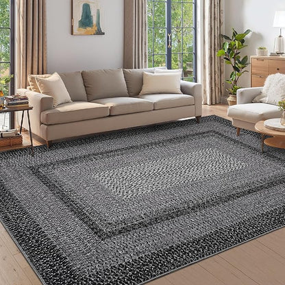 Imitation Braided Collection-Print Washable Rug 9x12 Area Rug for Bedroom Modern Living Room Rug Soft Large Area Rug Non Slip Throw Rugs Stain Resistant Carpet for Nursery Dining Room Office