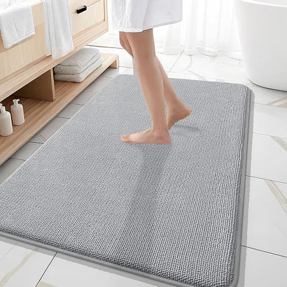 OLANLY Memory Foam Large Bathroom Rug 59x35, Absorbent Bath Mat, Light Grey | Soft Quick Dry Bath Rugs, Non-Slip Carpet, Machine Washable Mat for Bathroom Floor, Tub and Shower, Home Decor Accessories
