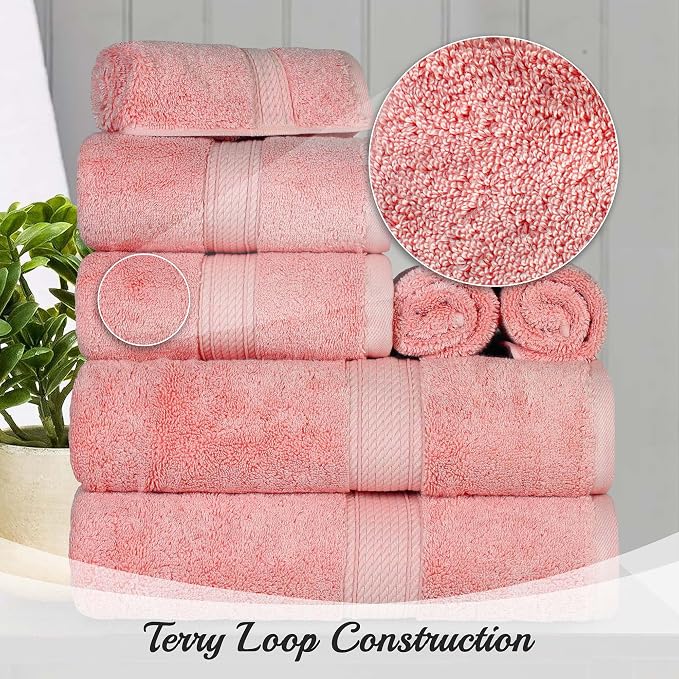 Superior Egyptian Cotton Ultra Plush & Absorbent, 10 Piece Set, Tea Rose | Quick Dry, Soft Luxury Towel Set, Bath Essentials, Guest Bath, Spa, 2 Bath, 4 Hand, 4 Face Towels, Madeline Towels