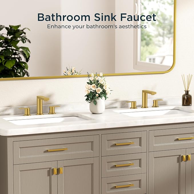 FORIOUS 8 Inch Bathroom Faucet 3 Hole, 2 Handles for Vanity Brushed Gold | 2 Handles Bathroom Sink Faucet with Pop-up Drain and 24" cUPC Lines, Fits 6-12 Inch 3 Hole Install, for RV Laundry Sink