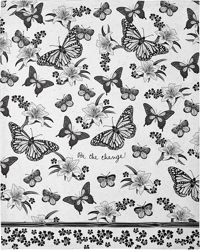 Karma Gifts Black and White Boho Tea Towels, 28" L x 20" W, Butterfly