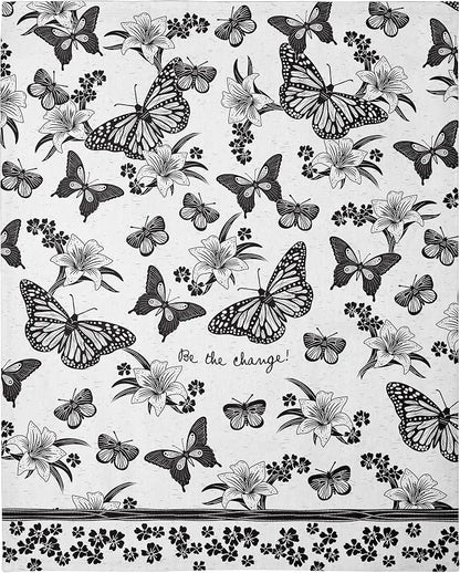 Karma Gifts Black and White Boho Tea Towels, 28" L x 20" W, Butterfly