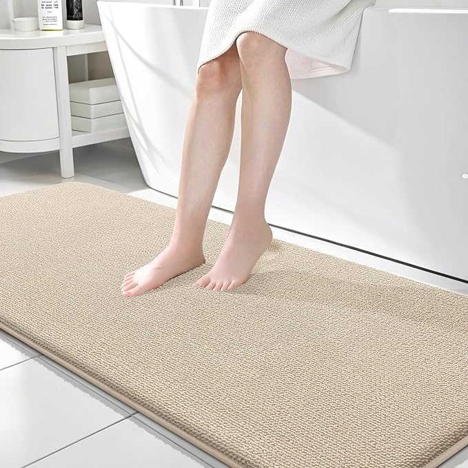 OLANLY Memory Foam Bathroom Runner Rugs 70x24, Absorbent Long Mat, Beige | Soft Quick Dry Bath Rugs, Non-Slip Carpet, Machine Washable Mat for Bathroom Floor, Tub and Shower, Home Decor Accessories