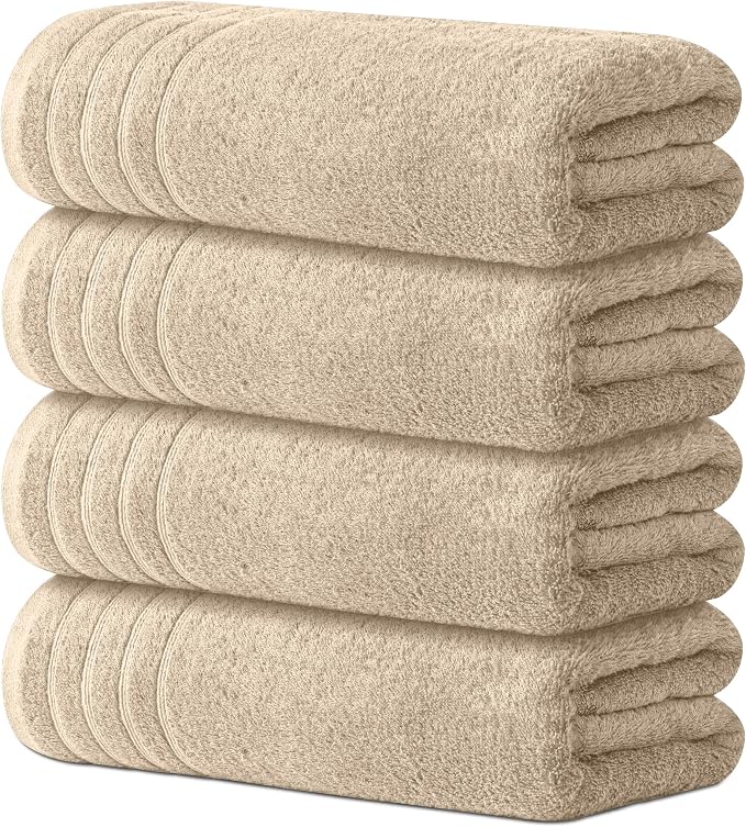 Avalon Towels Bath Towels Set of 4, Size 30 x 60 Inches - 60% Cotton, 40% Viscose Made from Bamboo, Soft and Absorbent, Thin and Quick Drying, Lightweight, Perfect for Daily Use