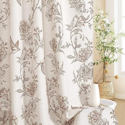 MitoVilla Brown Farmhouse Shower Curtain Set, Cotton Floral Hummingbird Cottagecore Spring Shower Curtains for Bathroom, Modern Country Bathroom Décor, 72" W x 72" L
