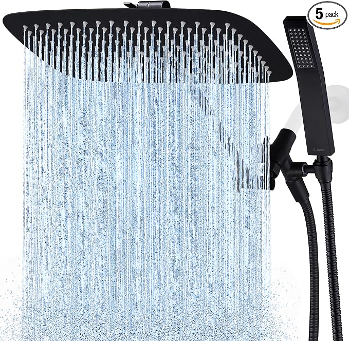 G-Promise All Metal 16" Rain Shower Head with Handheld for Bathroom Upgrade | All Metal, Built to Last, Easy Install, Adjustable Height & Angle for All Heights, Extra Long Hose, Modern Upgrade