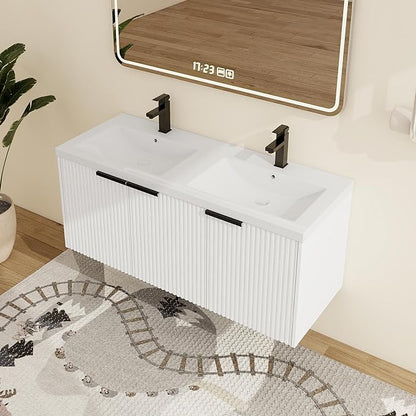 Malwee 48" Bathroom Vanity with Sink, 48 inch Double Sink Floating Vanity, Wall Mounted Bathroom Basin Cabinet Combo, Modern White Bath Vanity Cabinet Set with Storage(MA10348DWH)