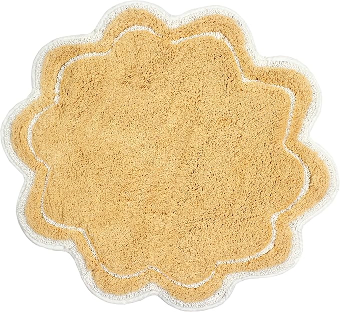 Home Weavers Allure Collection 100% Cotton Tufted Round Shape Bathroom Rug, Soft and Absorbent Bath Rugs, Non-Slip Bath Carpet, Machine Wash Dry Bath Mats for Bathroom Floor, 30" Round, Yellow