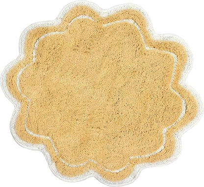 Home Weavers Allure Collection 100% Cotton Tufted Round Shape Bathroom Rug, Soft and Absorbent Bath Rugs, Non-Slip Bath Carpet, Machine Wash Dry Bath Mats for Bathroom Floor, 30" Round, Yellow