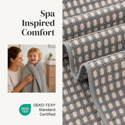 Modern Threads 6 Piece Cotton Bath Towel Set – Ultra Soft 600 GSM Towels – Bathroom Set with Hand Towels and Washcloths – Waffle (Charcoal)