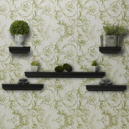 MELANNCO Floating Molding Shelves for Bedroom, Living Room, Bathroom, Kitchen, Nursery, Set of 5, Black