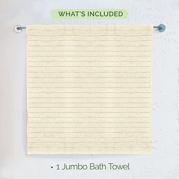 Elegant Comfort 100% Turkish Cotton Corduroy Ribbed Luxury Jumbo Bath Towel Ultra Soft - 35 x 70 Inch - Luxury Spa Premium Hotel Quality Highly Absorbent and Quick Dry Large Bath Towel, Ivory