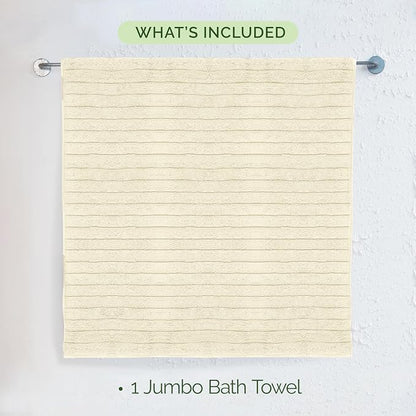 Elegant Comfort 100% Turkish Cotton Corduroy Ribbed Luxury Jumbo Bath Towel Ultra Soft - 35 x 70 Inch - Luxury Spa Premium Hotel Quality Highly Absorbent and Quick Dry Large Bath Towel, Ivory