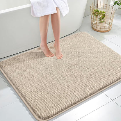 OLANLY Memory Foam Large Bathroom Rugs 40x32, Absorbent Bath Mat, Beige | Soft Quick Dry Bath Rugs, Non-Slip Carpet, Machine Washable Mat for Bathroom Floor, Tub and Shower, Home Decor Accessories