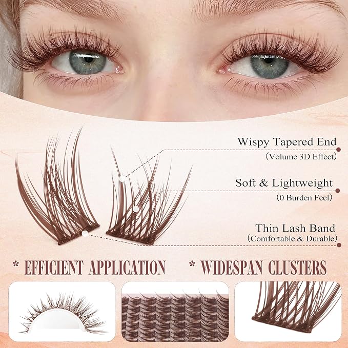 Wispy Lash Clusters Brown Eyelash Clusters Natural 8-16mm Lashes Cluster Eyelash Extensions C-Curly Thin Band Individual Lashes Natural Look DIY Lash Extension at Home by Wtvane
