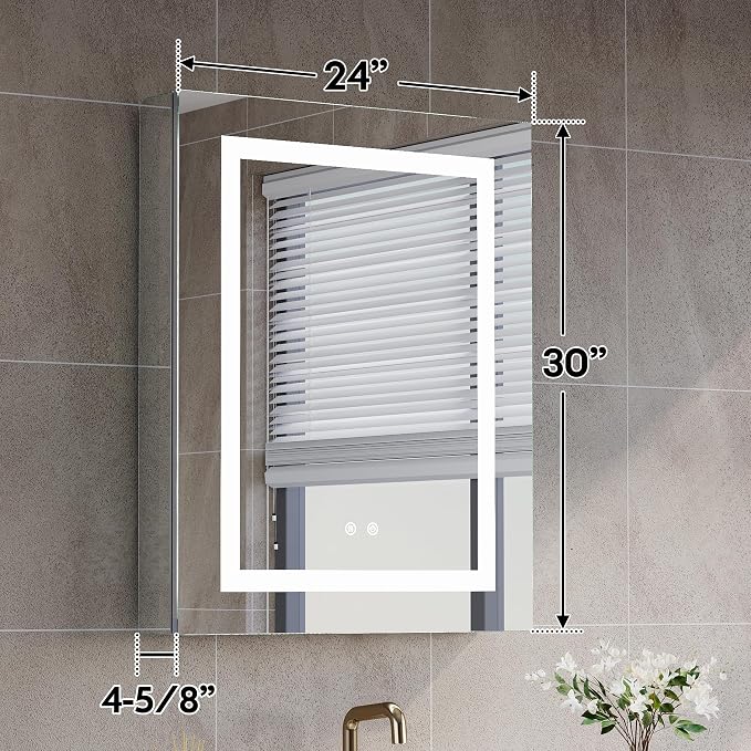 WELLFOR 24" X 30" Bathroom LED Medicine Cabinet with Mirror, Medicine Cabinet with Lights, Bathroom Mirror with Storage, Dimmer, Defogger, Outlets & USB Ports, Right Opening Door