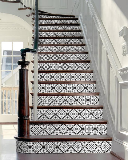 FLFK Stair Riser Decals,Black Patterns Vinyl Sticker for Stairs Decoration,14Pcs 39.3"X7.08"