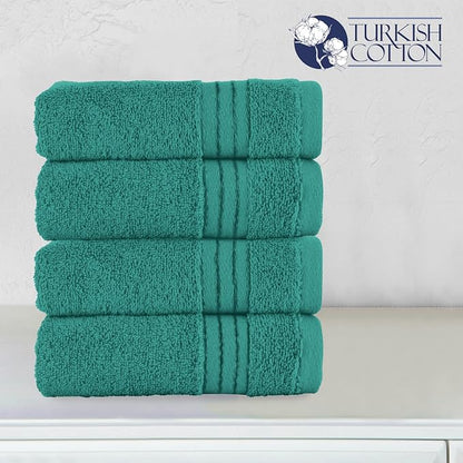 Elegant Comfort Premium Turkish Cotton 4 Pack Hand Towel Set - 16 x 28 inch, Luxurious Hotel Spa Quality 100% Turkish Cotton 4PC Hand Towel Set - Highly Absorbent - Soft Bathroom Towels, Turquoise