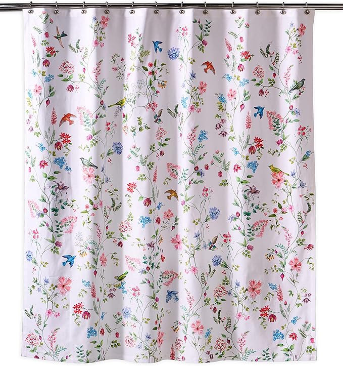 Maison d' Hermine Shower Curtain 100% Cotton One Panel 70"x72" Washable Fabric Shower Curtains for Bathroom, Easy Hanging with 12 Button Holes - Home Hotel Spa Easter Gifts(Neo Ipomee - Multi)