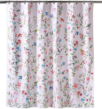 Maison d' Hermine Shower Curtain 100% Cotton One Panel 70"x72" Washable Fabric Shower Curtains for Bathroom, Easy Hanging with 12 Button Holes - Home Hotel Spa Easter Gifts(Neo Ipomee - Multi)