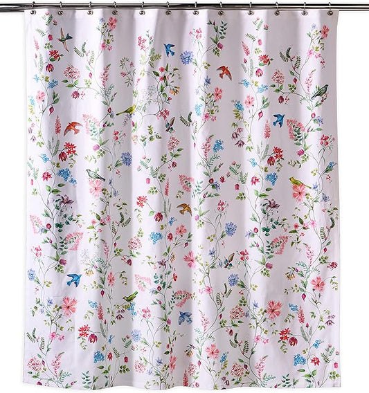 Maison d' Hermine Shower Curtain 100% Cotton One Panel 70"x72" Washable Fabric Shower Curtains for Bathroom, Easy Hanging with 12 Button Holes - Home Hotel Spa Easter Gifts(Neo Ipomee - Multi)