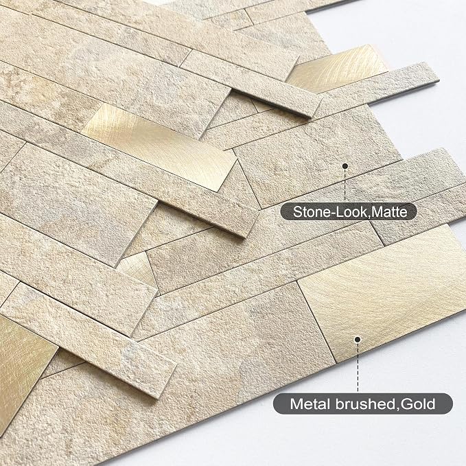 VAOVI Peel and Stick Tile Stone Backsplash for Kitchen Wall(10pcs,Beige)