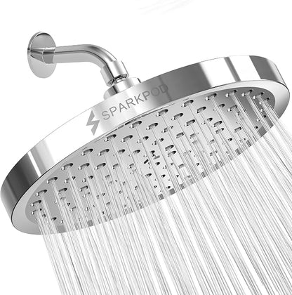 SparkPod Rain Shower Head, 8 Inch Round, Luxury Polished Chrome Finish | High Pressure Shower Heads, 90 Nozzles, Adjustable Showerhead, No Tools Needed, Universal Connection