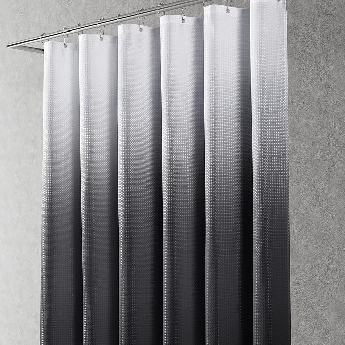 Shower Curtain 84 inches Long 7FT for Bathroom 1 Panel Black | Ombre Waffle, Shower Curtains with Hook, Water Repellent, Boho Farmhouse, Simple Modern Bath Decor, 72x84
