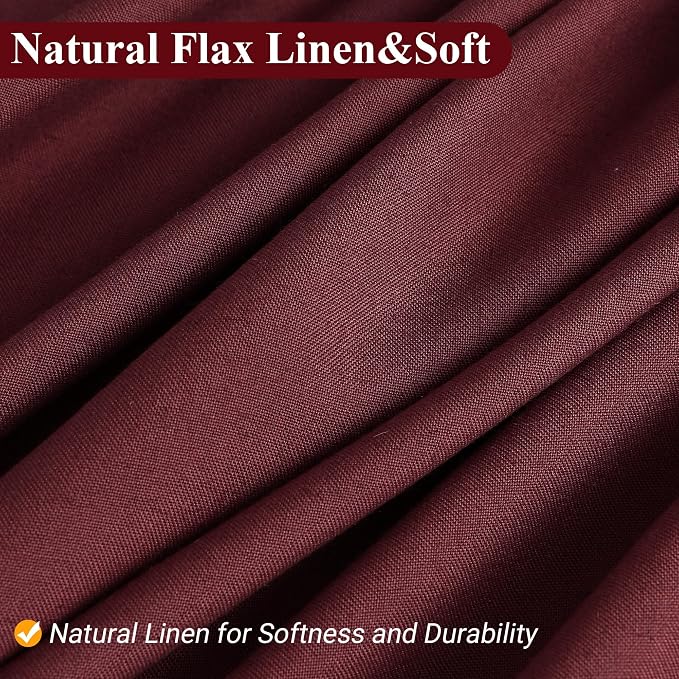 Burgundy Linen Shower Curtain, Country Boho Farmhouse Bath Decor Shower Curtains Neutral Cloth Weighted Textured Fabric Bath Curtain Liner with Hooks, 72x80