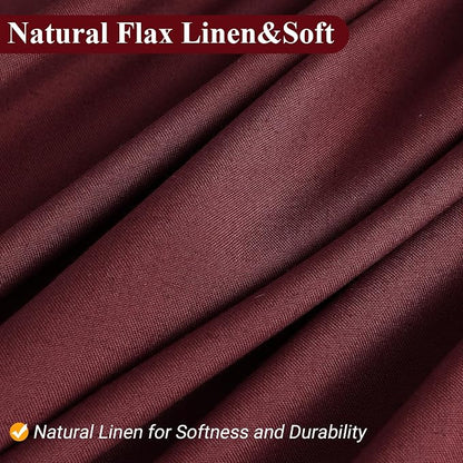 Burgundy Linen Shower Curtain, Country Boho Farmhouse Bath Decor Shower Curtains Neutral Cloth Weighted Textured Fabric Bath Curtain Liner with Hooks, 72x84