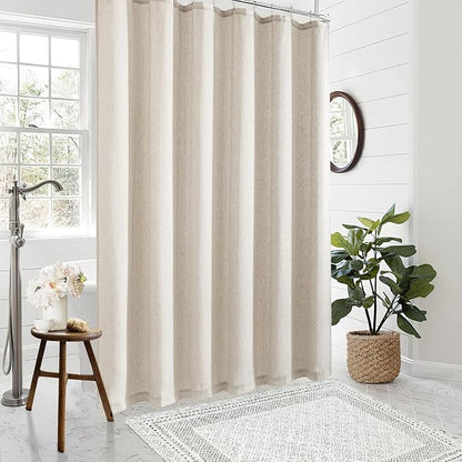 Oatmeal Linen Shower Curtain for Bathroom Water Repellent 72x96 Inch | Extra Long, Natural Beige Tan Taupe Greyish Beige, Shower Curtain 96 Length, Country Boho Farmhouse Drapes, with Hooks