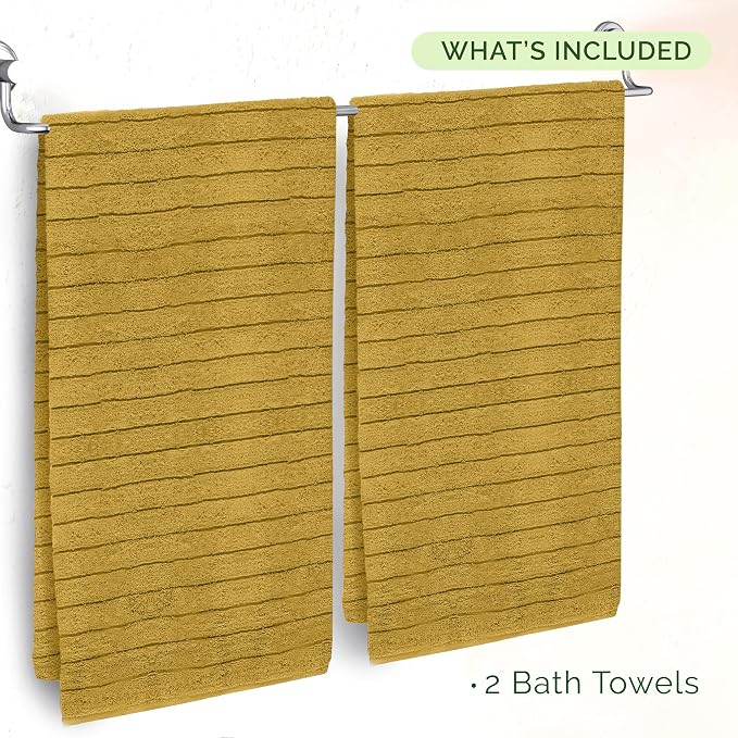Elegant Comfort 100% Turkish Cotton Corduroy Ribbed Luxury Soft 2 Pack Bath Towels 27 x 54 Inch - Ultra Plush, Absorbent, Quick Dry, Hotel Spa Quality Towels for Bathroom Essentials, Gold