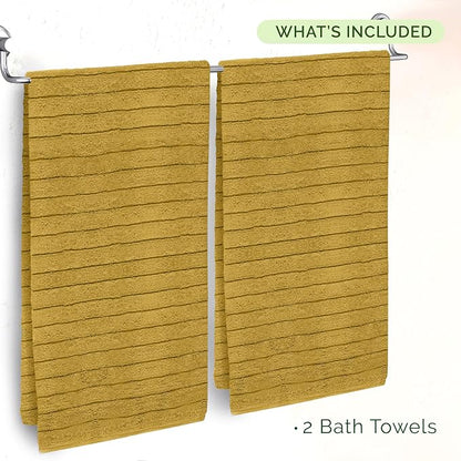 Elegant Comfort 100% Turkish Cotton Corduroy Ribbed Luxury Soft 2 Pack Bath Towels 27 x 54 Inch - Ultra Plush, Absorbent, Quick Dry, Hotel Spa Quality Towels for Bathroom Essentials, Gold