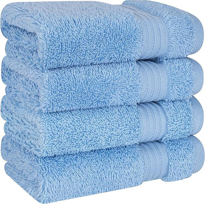 Cotton Paradise 100% Cotton Turkish Washcloth Set for Bathroom, 4 Piece Soft Absorbent Small Towels Wash Rags, Sky Blue